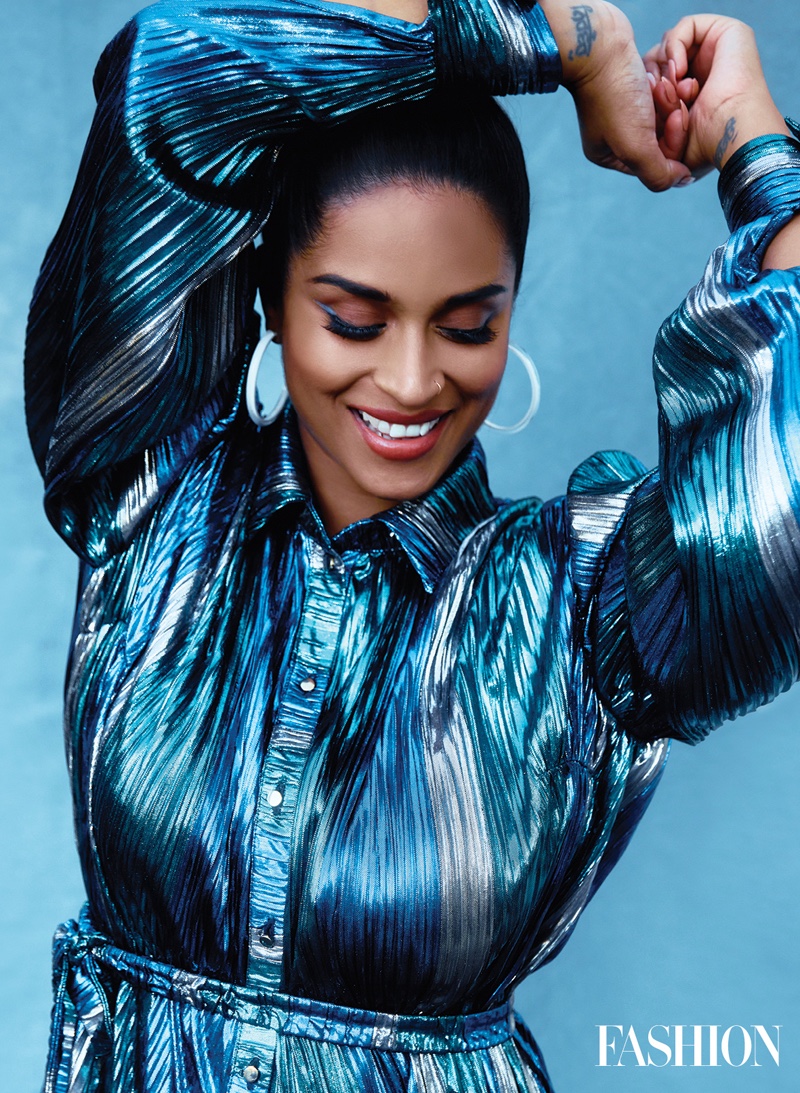 All smiles, Lily Singh poses in Abodi top with Alison Lou hoop earrings. Photo: Austin Hargrave / FASHION
