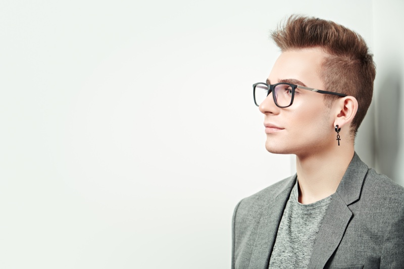 Man Drop Earring Glasses