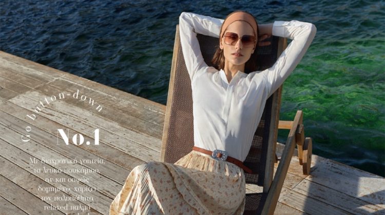 Mariia Khlyvniuk Poses in Effortlessly Chic Looks for Harper’s Bazaar Greece