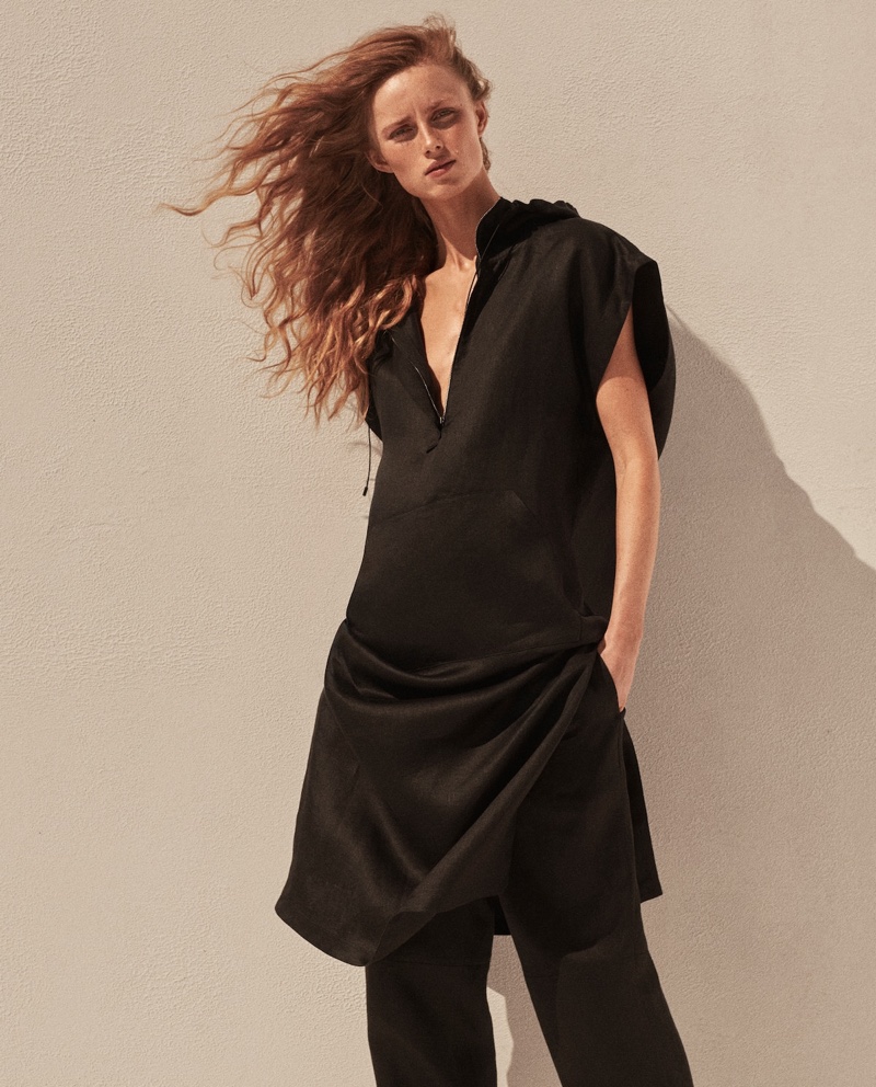 Dressed in black, Rianne van Rompaey fronts Massimo Dutti Limited Edition spring-summer 2021 campaign.