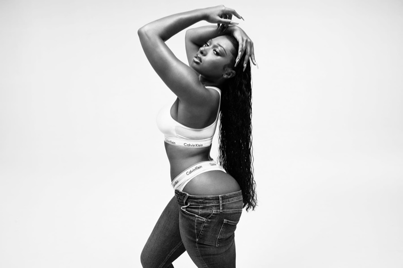 Rapper Megan Thee Stallion poses for Calvin Klein spring 2021 campaign.