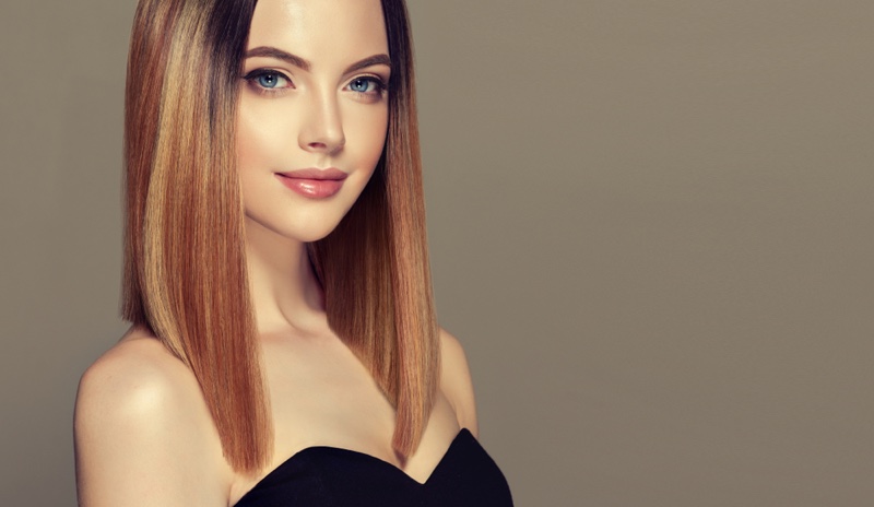 Model Sleek Straight Shoulder Length Hair Multi Colored