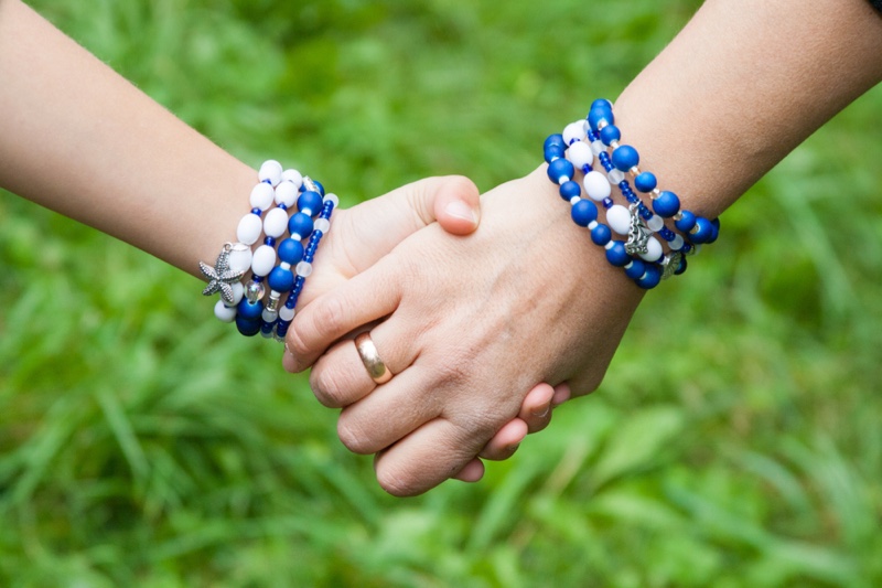 Mother Daughter Holding Hands Matching Bracelets Beads