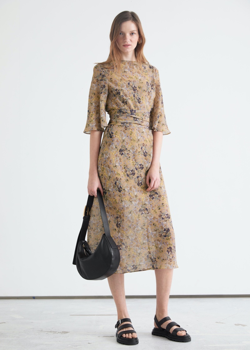 & Other Stories Printed Belted Midi Dress $129