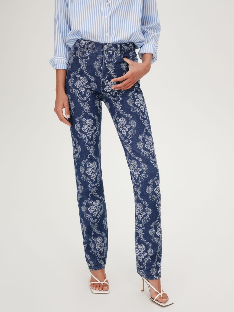 Reformation Cynthia Baroque High Rise Straight Long Jeans $178