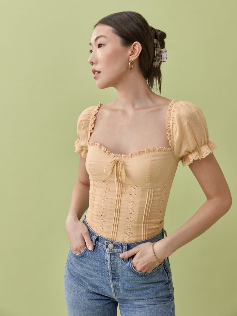 Reformation Miraflores Top in Parmesan $148