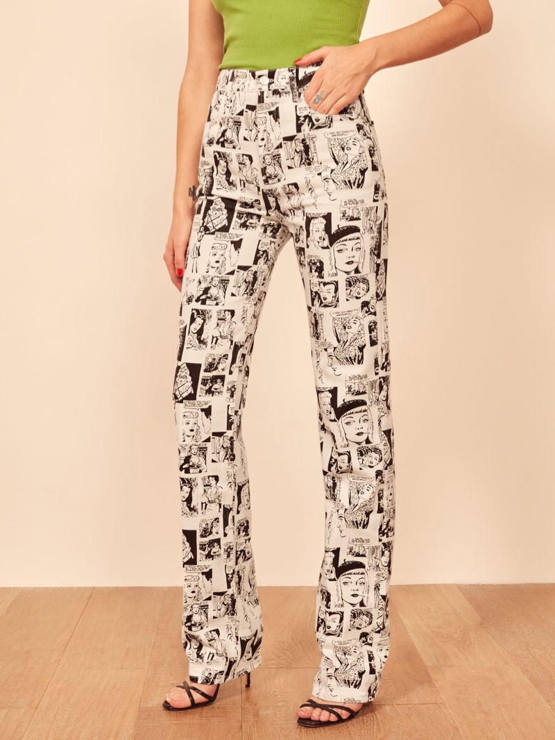 Reformation Newsprint High Rise Straight Long Jeans $188