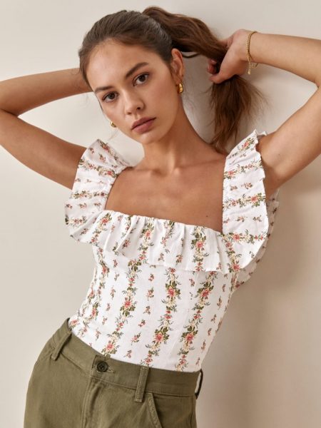 Top It Off: 8 Trendy Styles From Reformation Reformation Rhode Linen Top in Poppyseed $128