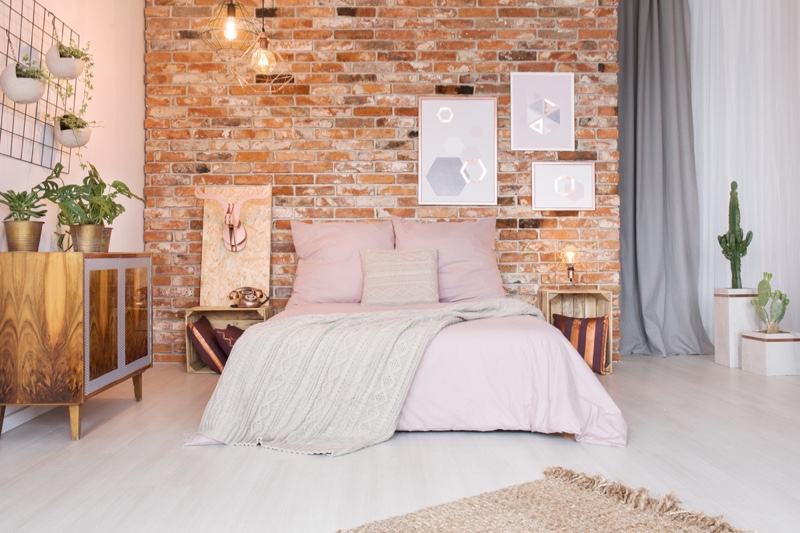 Room Decor Pink Bed Modern Brick