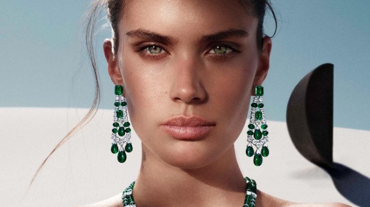 Sara Sampaio poses in emeralds and diamonds for Graff Tribal jewelry campaign.