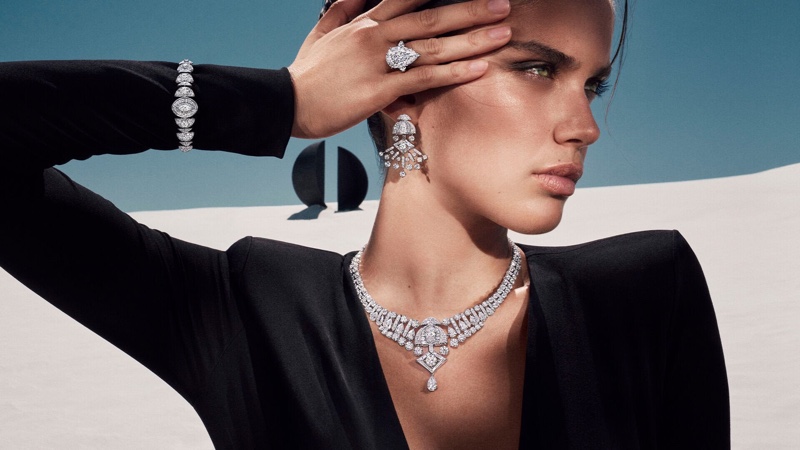 Wearing the Night Moon collection, Sara Sampaio fronts Graff Tribal jewelry campaign.