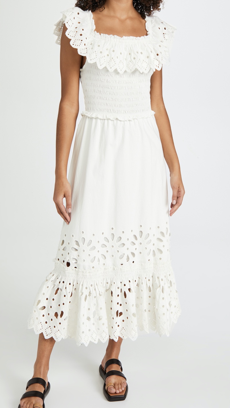 Sea Hazel Eyelet Smocked Ruffle Dress $395