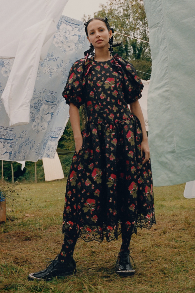 Francesca Hayward poses for Simone Rocha x H&M campaign.