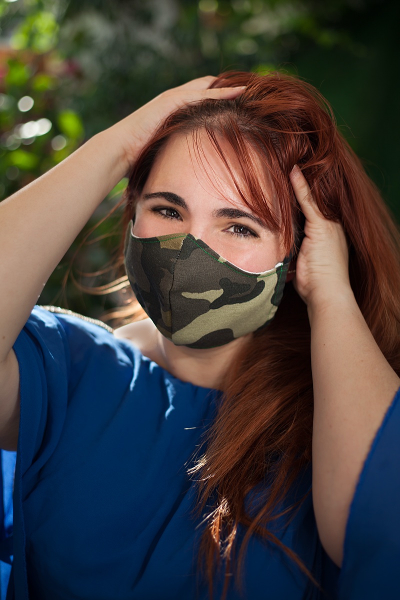 Woman Camouflage Face Mask Red Hair