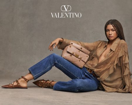 Zendaya Poses With Must-Have Bags for Latest Valentino Campaign Wearing jeans, Zendaya fronts Valentino Collezione Milano campaign.