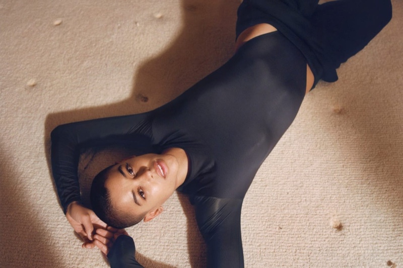 Jordan Alexander poses in Heron Preston for Calvin Klein campaign.