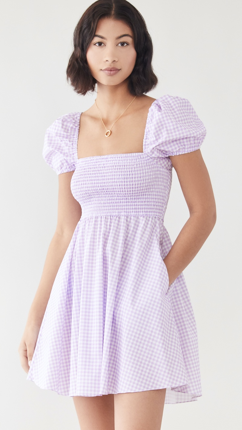 Caroline Constas Gianna Mini Dress in Lavender Gingham $365