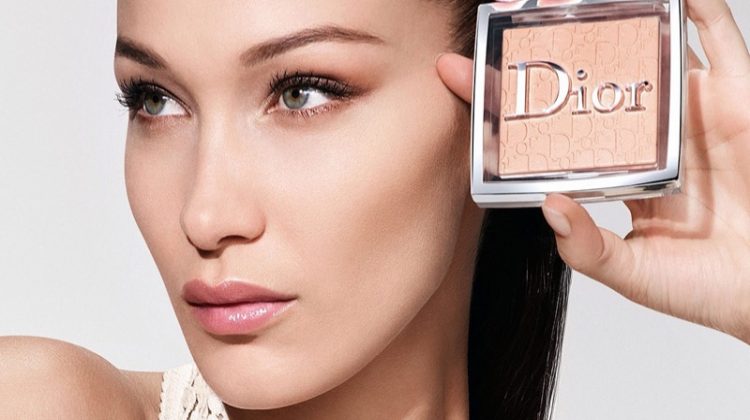 Bella Hadid poses for Dior Backstage Powder-no-Powder makeup campaign.