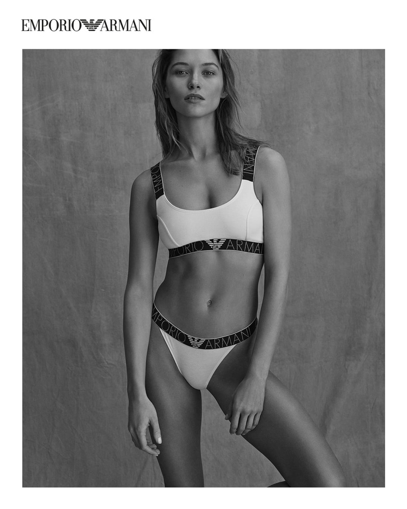Model Hana Jirickova poses for Emporio Armani Underwear spring-summer 2021 campaign.