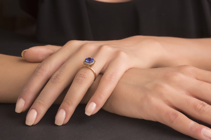 Engagement Ring Blue Diamond Model's Hand