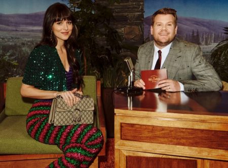Dakota, Serena, Diane Pose With Gucci Bags for Talk Show Themed Campaign Dakota Johnson poses for Gucci Beloved Talk Show handbag campaign.