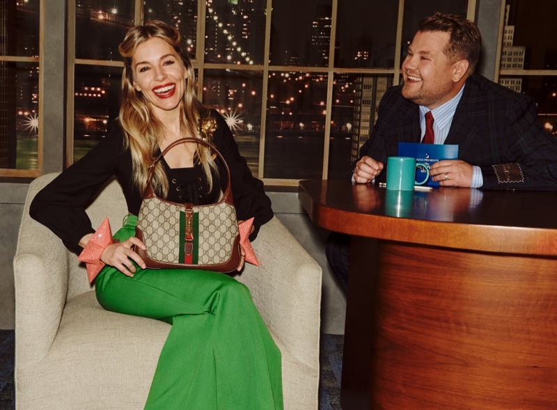 Sienna Miller stars in Gucci Beloved Talk Show Handbag campaign.