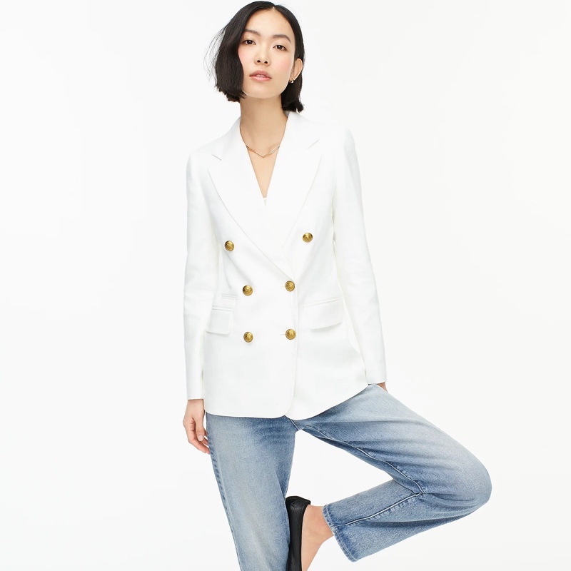 J. Crew Double-Breasted Blazer Stretch Linen in White $198