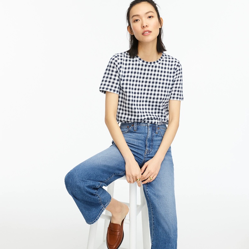 J. Crew New Vintage Cotton Crewneck T-Shirt in Gingham $39.50