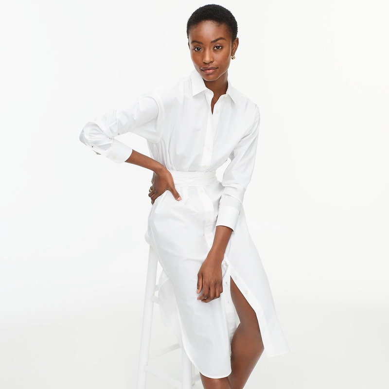 J. Crew Relaxed-Fit Crisp Cotton Poplin Shirtdress in White $128