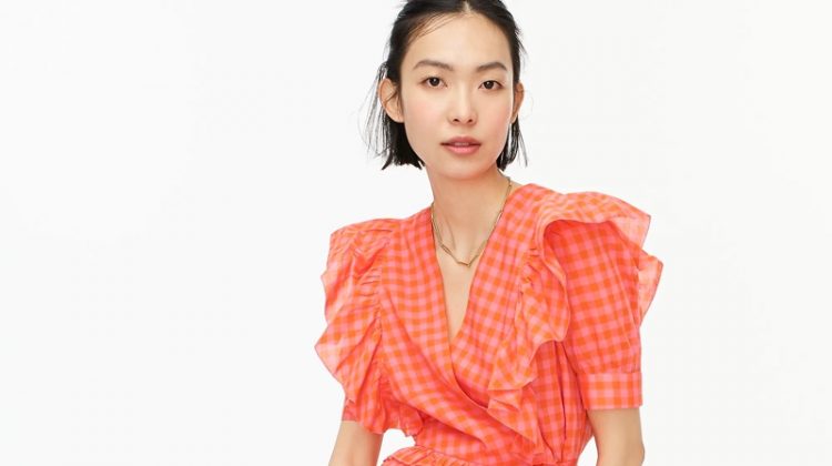 J. Crew Ruffle Wrap Top Orange Pink $98