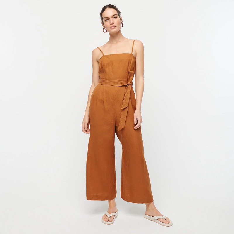 J. Crew Tie-Waist Linen Jumpsuit in Burnished Pecan $128