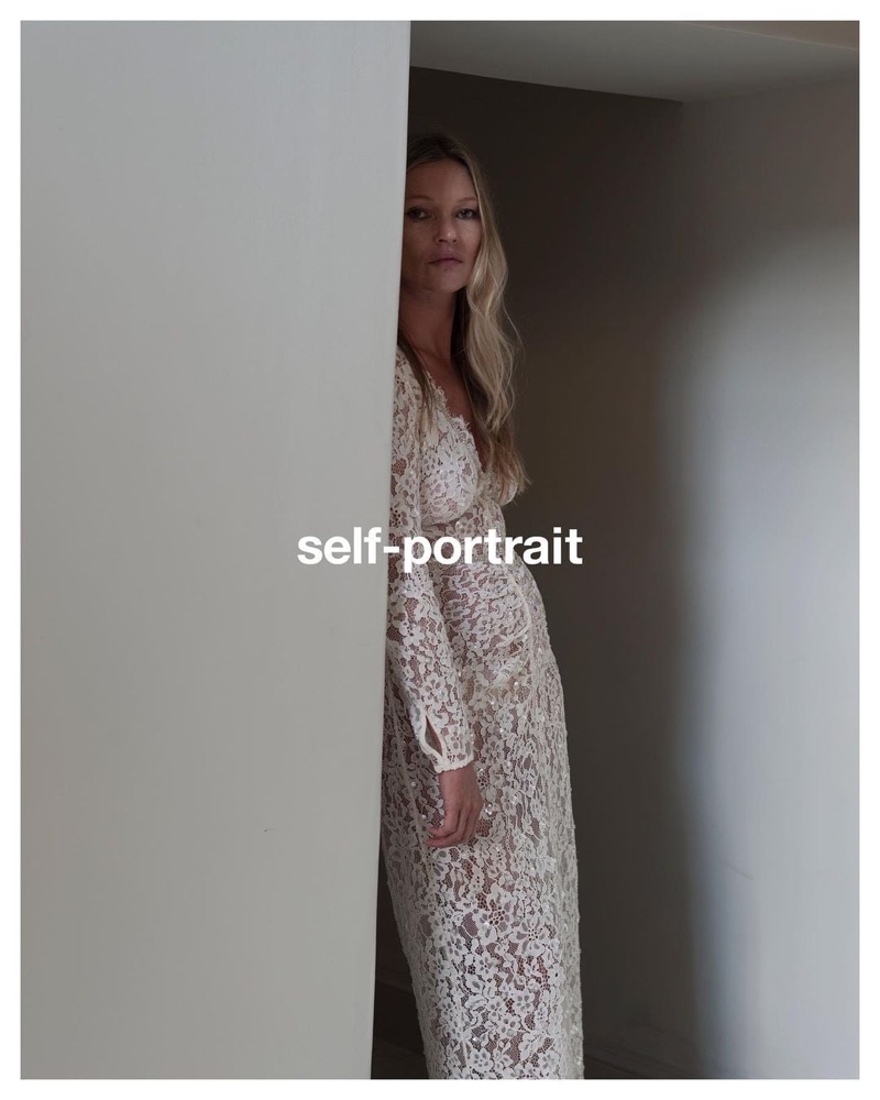 Kate Moss poses for Self-Portrait pre-fall 2021 campaign.