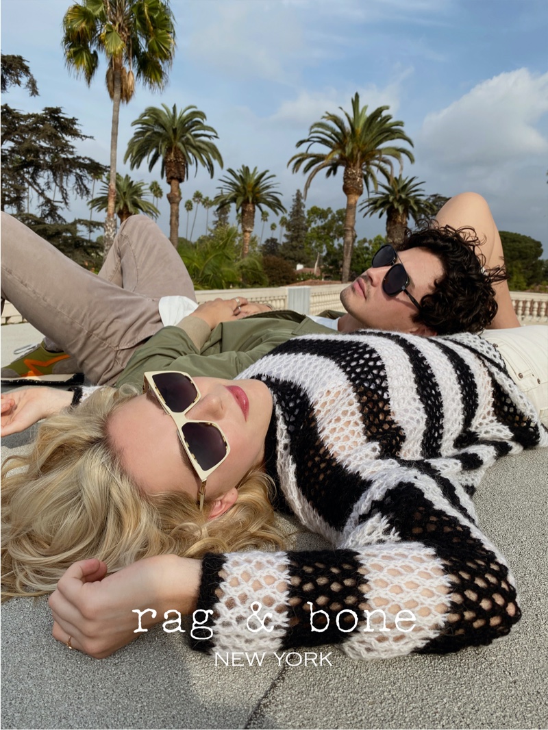 Kiernan Shipka and Gavin Leatherwood front Rag & Bone Eyewear spring-summer 2021 project.