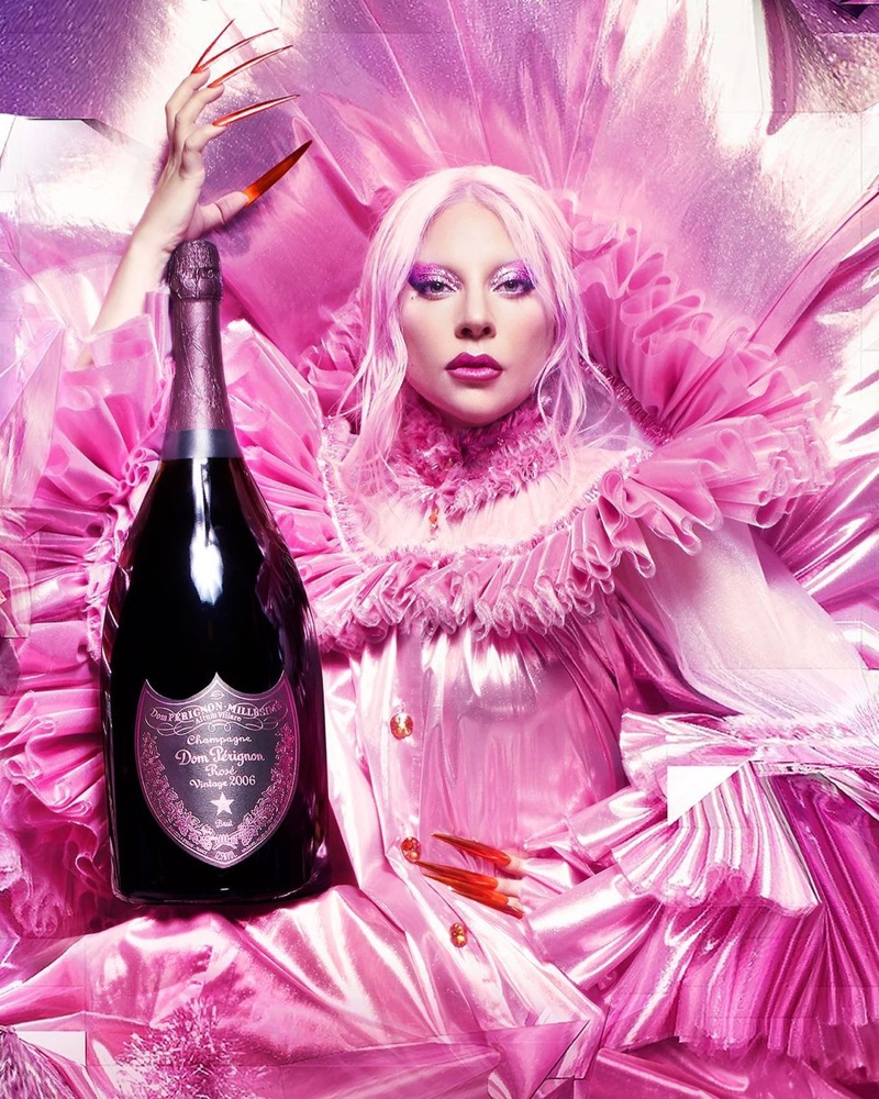 Dressed in pink, Lady Gaga fronts Dom Pérignon campaign.