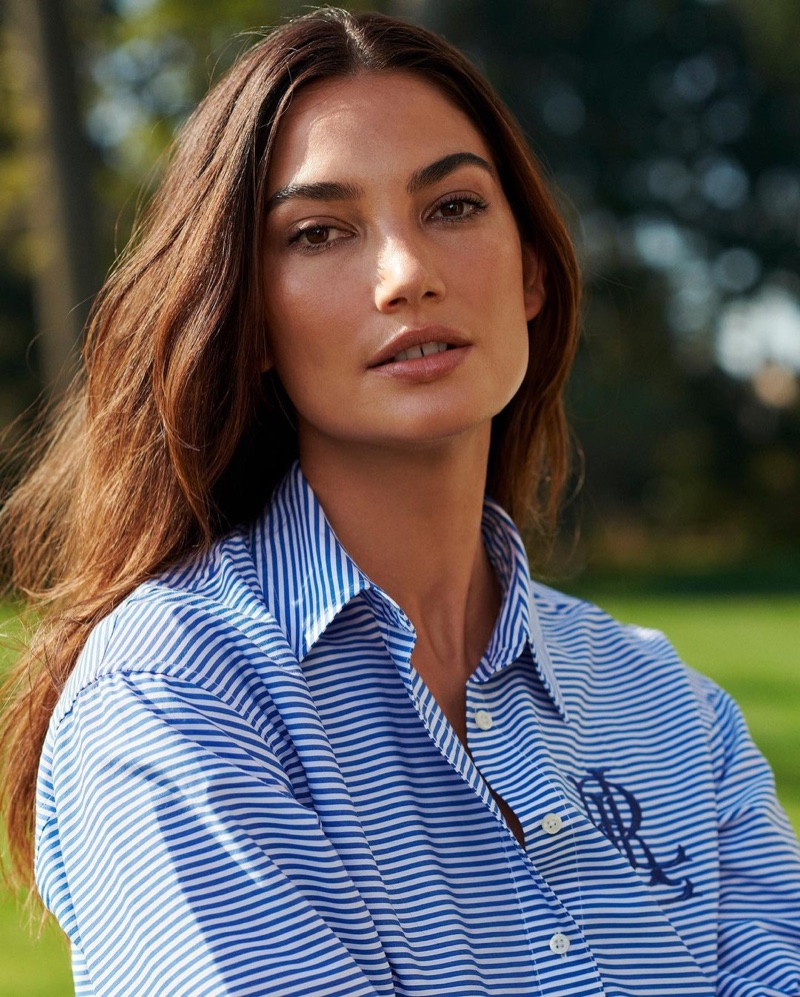 Ready for her closeup, Lauren Ralph Lauren ambassador Lily Aldridge wears a logo shirt.