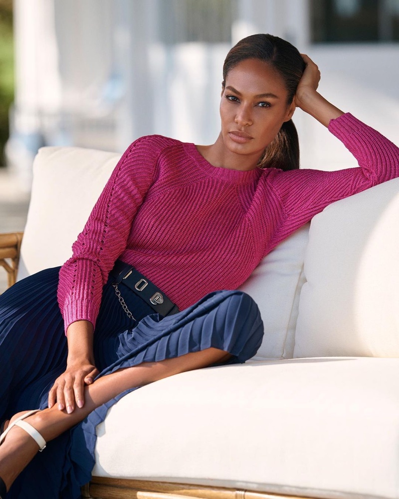 Model Joan Smalls looks pretty in pink for Lauren Ralph Lauren spring 2021 campaign.