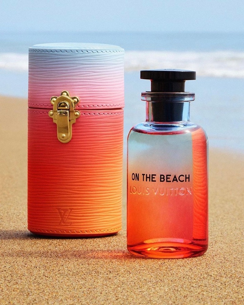 A look at Louis Vuitton's On the Beach fragrance bottle and travel case.