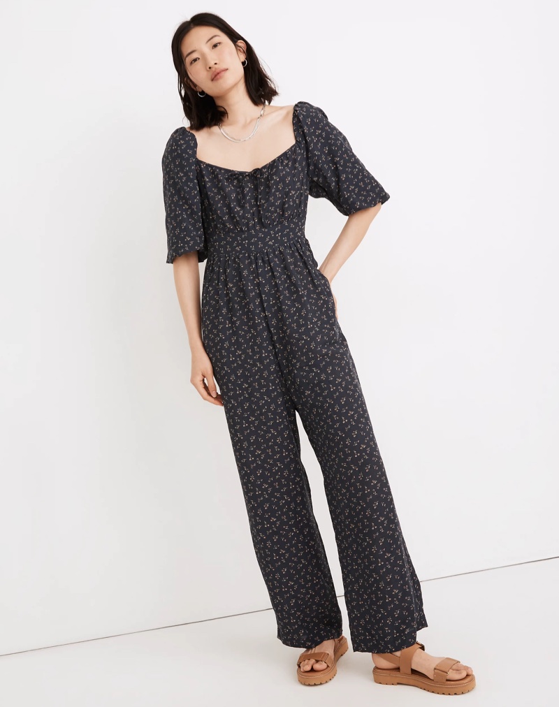 Madewell Square-Neck Bubble-Sleeve Jumpsuit in Spring Fling $148