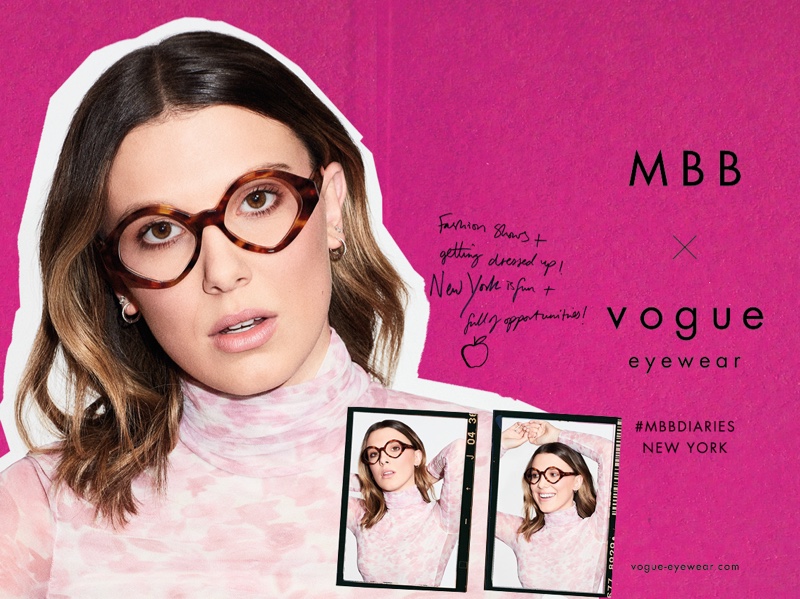 Millie Bobby Brown poses in MBB x Vogue Eyewear New York style.