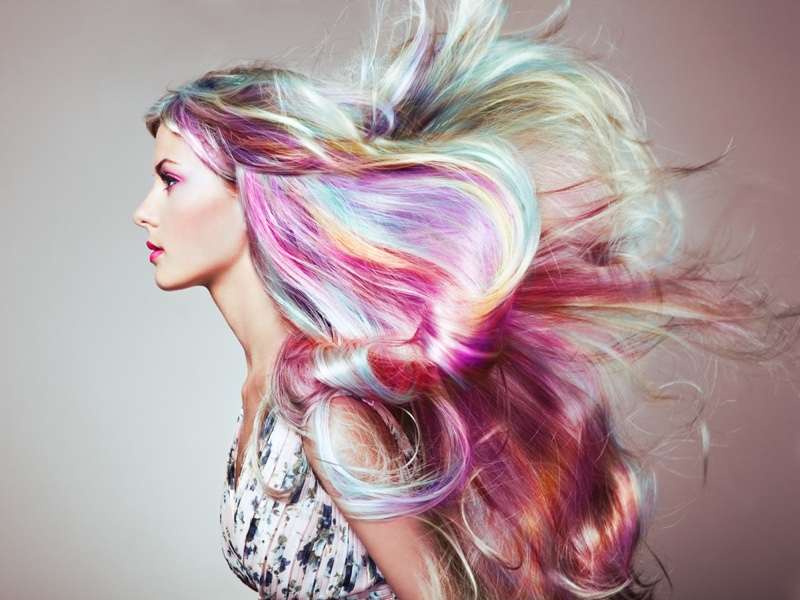 Model Rainbow Hair Wig Multicolored Pastel