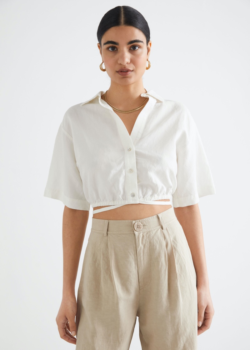 & Other Stories Buttoned Tie Detail Crop Top $69