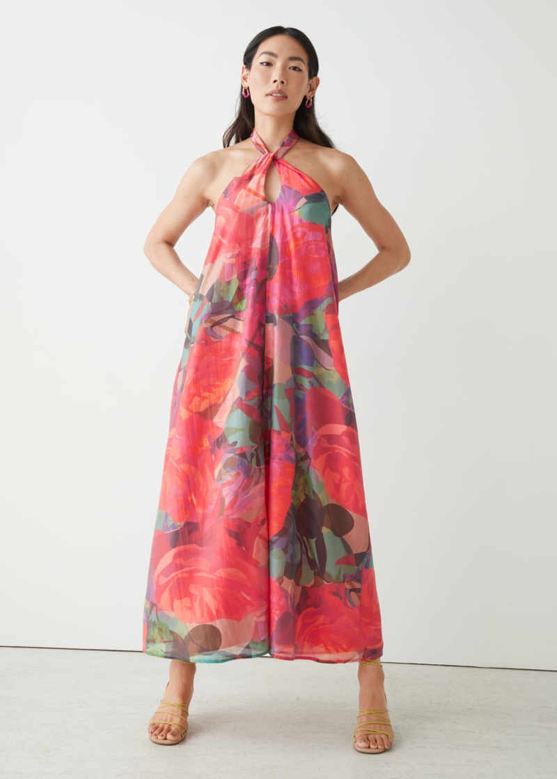 & Other Stories Printed Halterneck Midi Dress in Pink Florals $149