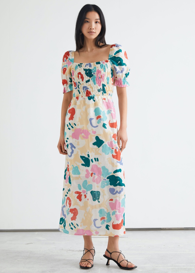 & Other Stories Puff Sleeve Midi Dress in Abstract Print $129