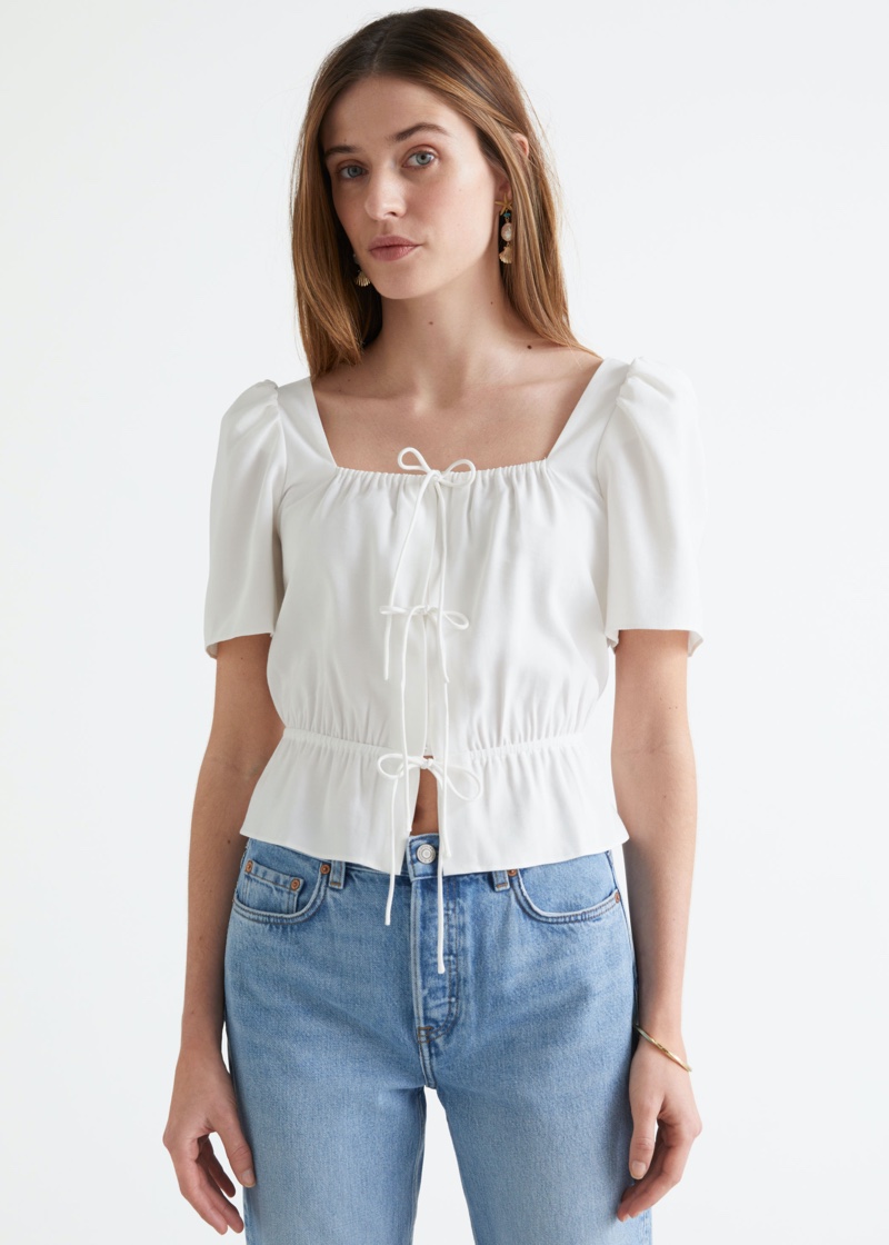 & Other Stories Puff Sleeve Spaghetti Tie Top $69