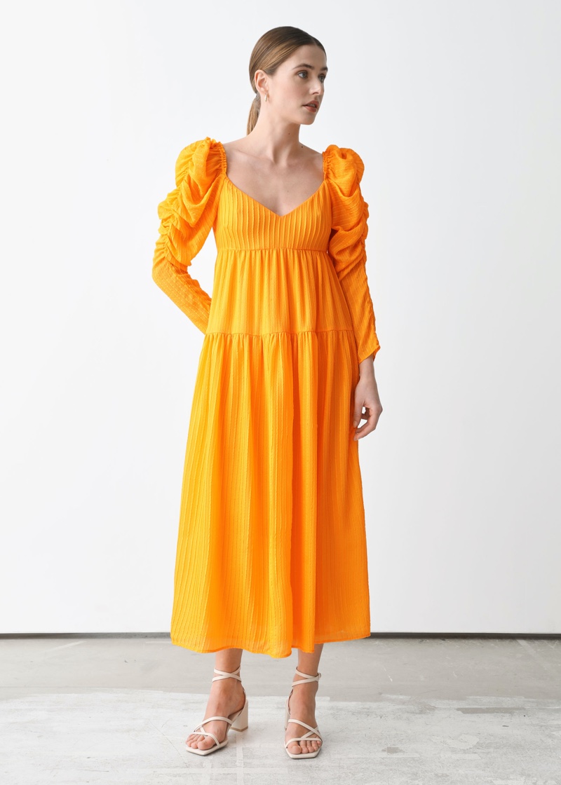 & Other Stories x Rejina Pyo Mulberry Silk Puff Sleeve Midi Dress $249