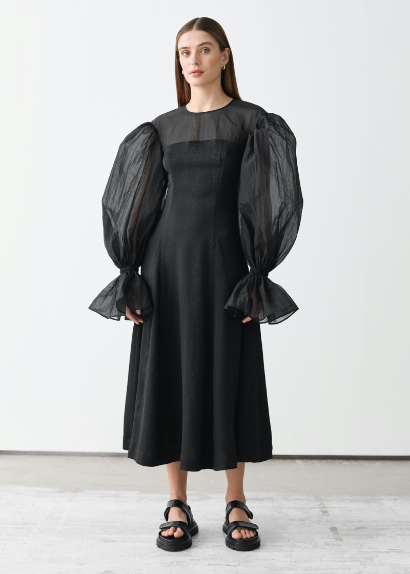 & Other Stories x Rejina Pyo Organza Sleeve Silk Mdii Dress $249