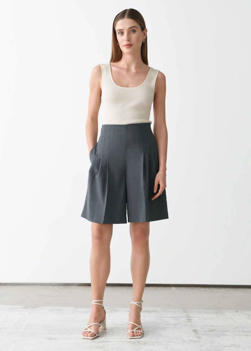 & Other Stories x Rejina Pyo Pleated High Waist Wool Shorts $119