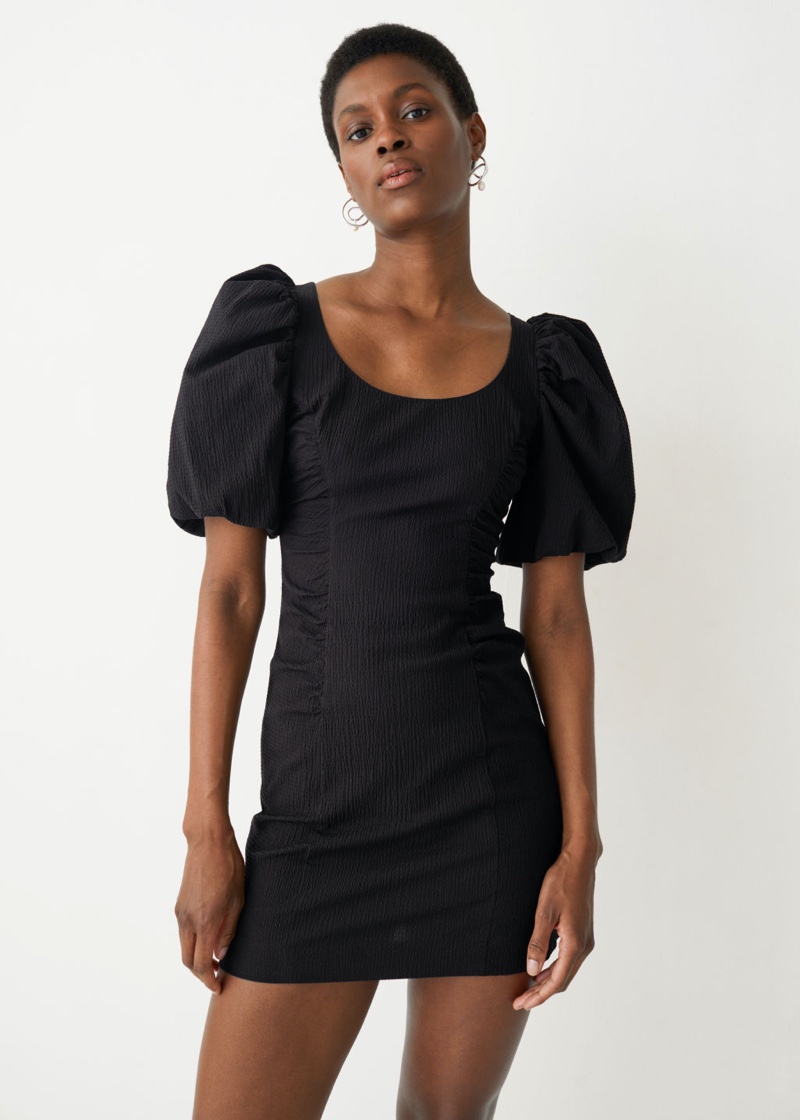 & Other Stories Textured Puff Sleeve Mini Dress $129