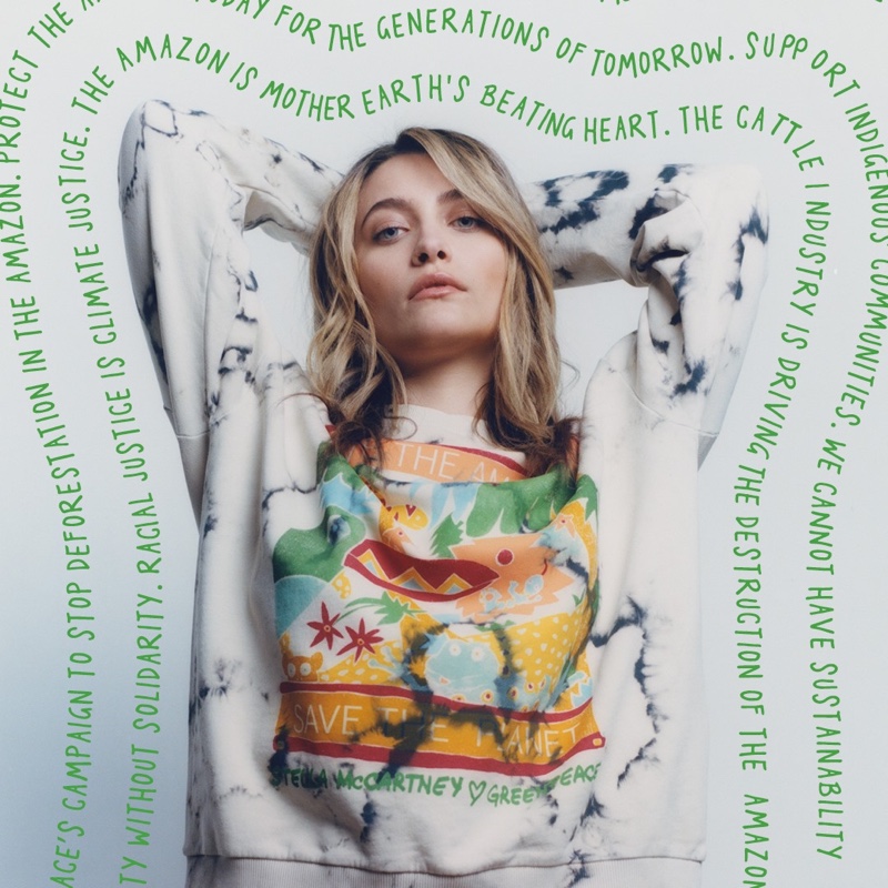 Actress Paris Jackson wears limited-edition Stella McCartney x Greenpeace collection.