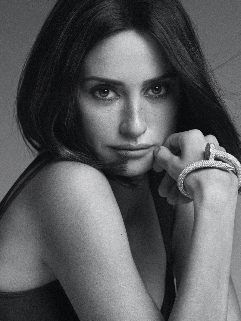 Getting her closeup, Penelope Cruz poses in black and white. 